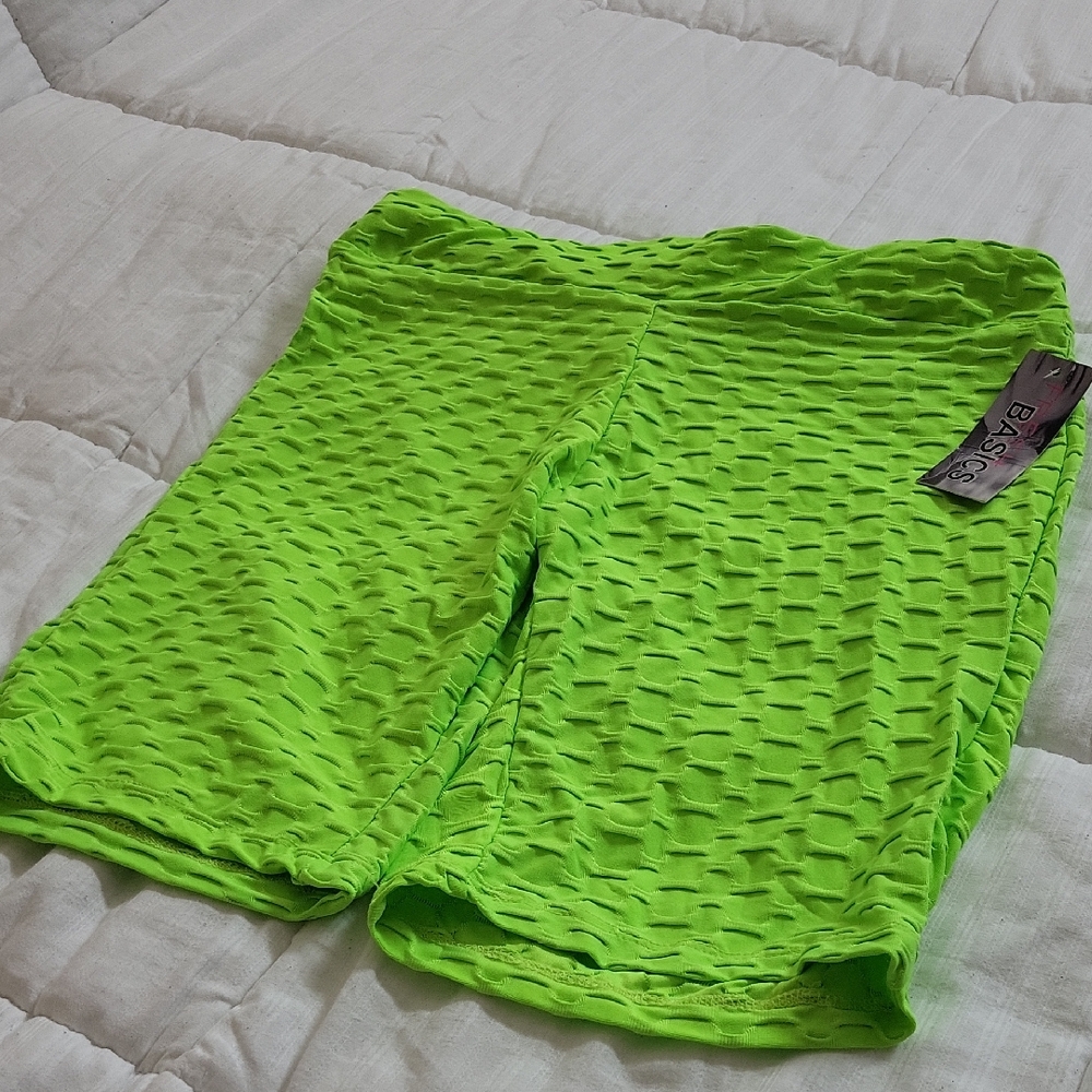 Bright Green Textured Shorts
